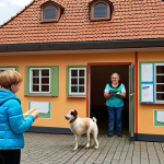 **

A heartwarming scene depicting a person donating to a local animal shelter in Germany. Show the exchange taking place, with happy staff and grateful animals in the background. Focus on the positive emotions and the feeling of contributing to a good cause. Perhaps include some traditional German architecture or a recognizable local landmark subtly in the background to emphasize the German context.

**