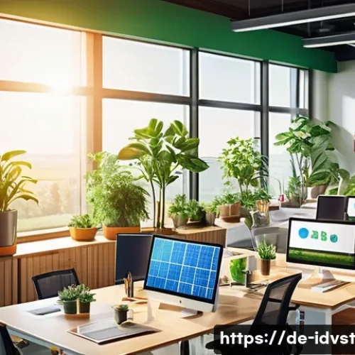 임팩트 투자 종류와 특징 - A vibrant illustration of a modern German solar energy start-up office, featuring diverse young prof...